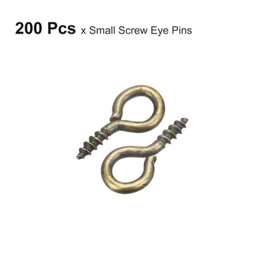 Harfington Uxcell 200Pcs Small Screw Eye Hooks Mini Eyelets Screws, 5.5x12x1.2mm, Bronze Tone
