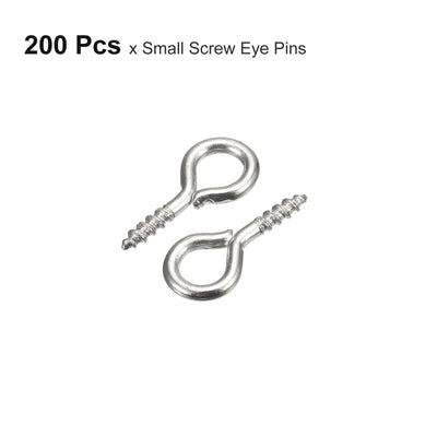 Harfington Uxcell 200Pcs Small Screw Eye Hooks Mini Eyelets Screws, 5.5x12x1.2mm, Nickel Silver