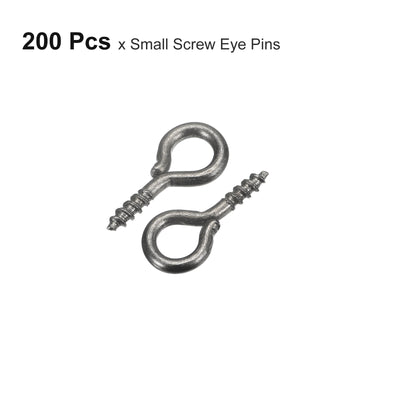 Harfington Uxcell 200Pcs Small Screw Eye Hooks Mini Eyelets Screws, 5.5x12x1.2mm, Dark Gray