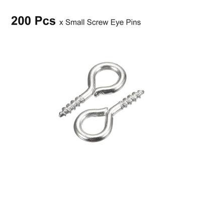 Harfington Uxcell 200Pcs Small Screw Eye Hooks Mini Eyelets Screws, 5.5x12x1.2mm, Bright Silver