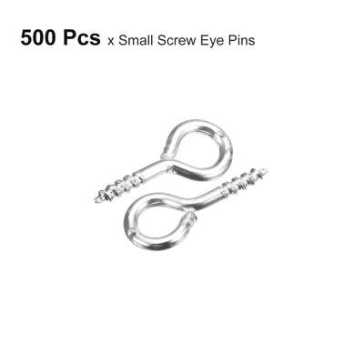 Harfington Uxcell 500Pcs Small Screw Eye Hooks Mini Eyelets Screws, 5.5x12x1.2mm, Silver Tone