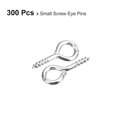 Harfington Uxcell 300Pcs Small Screw Eye Hooks Mini Eyelets Screws, 5.5x12x1.2mm, Silver Tone