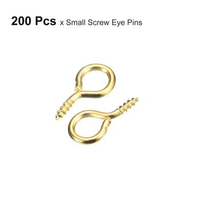 Harfington Uxcell 200Pcs Small Screw Eye Hooks Mini Eyelets Screws, 6.5x13x1.2mm, Gold Tone