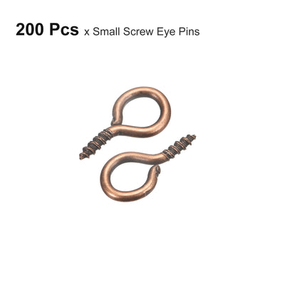 Harfington Uxcell 200Pcs Small Screw Eye Hooks Mini Eyelets Screws, 6.5x13x1.2mm, Copper Tone