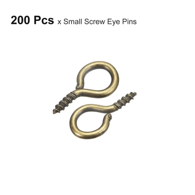 Harfington Uxcell 200Pcs Small Screw Eye Hooks Mini Eyelets Screws, 6.5x13x1.2mm, Bronze Tone