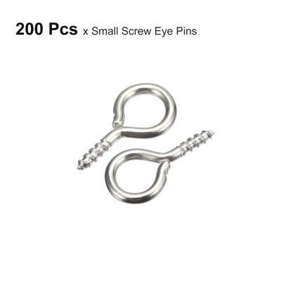 Harfington Uxcell 200Pcs Small Screw Eye Hooks Mini Eyelets Screws, 6.5x13x1.2mm, Nickel Silver