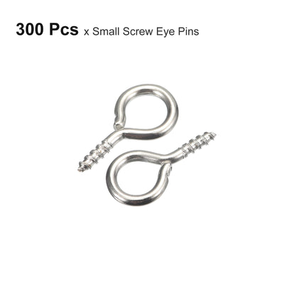 Harfington Uxcell 300Pcs Small Screw Eye Hooks Mini Eyelets Screws, 6.5x13x1.2mm, Nickel Silver