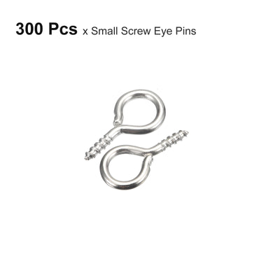Harfington Uxcell 300Pcs Small Screw Eye Hooks Mini Eyelets Screws, 6.5x13x1.2mm, Bright Silver