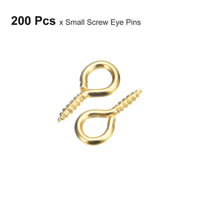 Harfington Uxcell 200Pcs Small Screw Eye Hooks Mini Eyelets Screws, 6.8x13x1.4mm, Gold Tone
