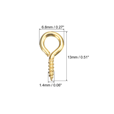 Harfington Uxcell 500Pcs Small Screw Eye Hooks Mini Eyelets Screws, 6.8x13x1.4mm, Gold Tone