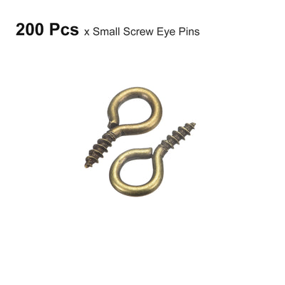 Harfington Uxcell 200Pcs Small Screw Eye Hooks Mini Eyelets Screws, 6.8x13x1.4mm, Bronze Tone