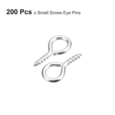 Harfington Uxcell 200Pcs Small Screw Eye Hooks Mini Eyelets Screws, 6.8x13x1.4mm, Silver Tone