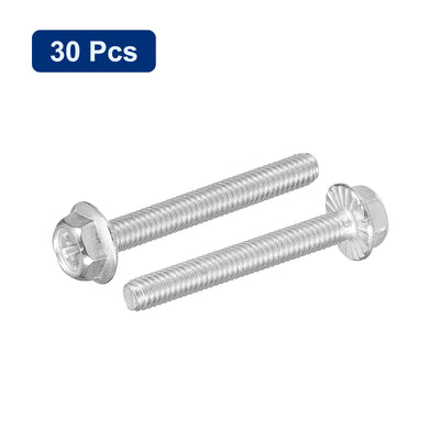 Harfington Uxcell M4x30mm Phillips Hex Head Flange Bolts, 30pcs 304 Stainless Steel Screws