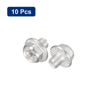 Harfington Uxcell M5x6mm Phillips Hex Head Flange Bolts, 10pcs 304 Stainless Steel Screws