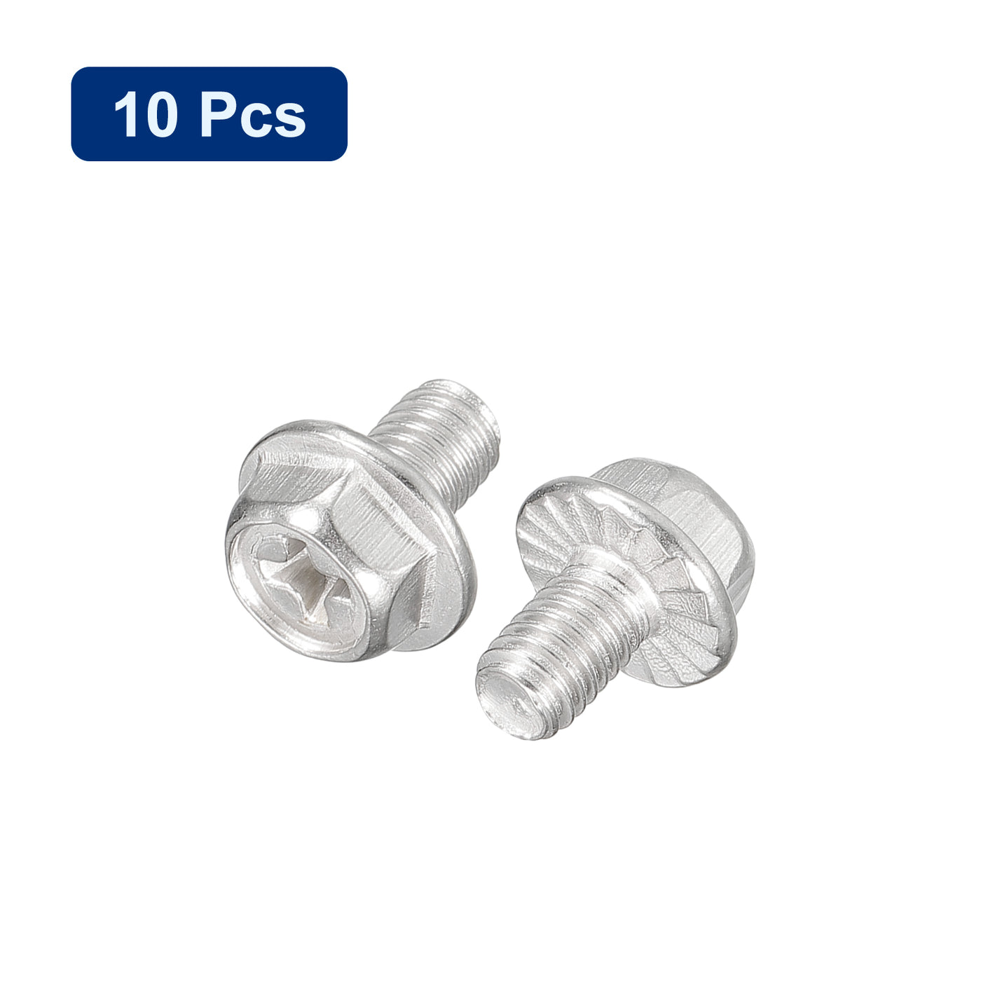 uxcell Uxcell M5x8mm Phillips Hex Head Flange Bolts, 10pcs 304 Stainless Steel Screws