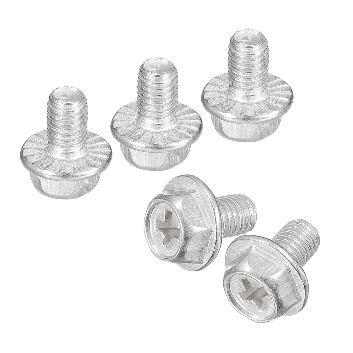 uxcell Uxcell M5x8mm Phillips Hex Head Flange Bolts, 10pcs 304 Stainless Steel Screws