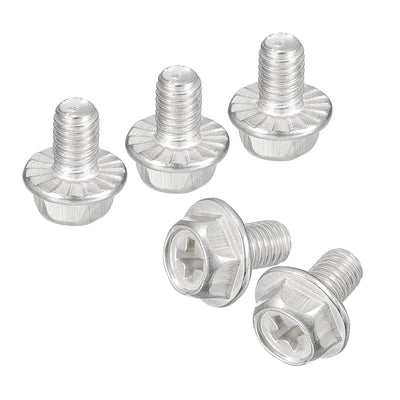 Harfington Uxcell M5x8mm Phillips Hex Head Flange Bolts, 10pcs 304 Stainless Steel Screws