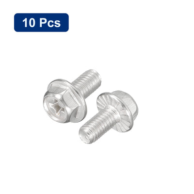 Harfington Uxcell M5x10mm Phillips Hex Head Flange Bolts, 10pcs 304 Stainless Steel Screws