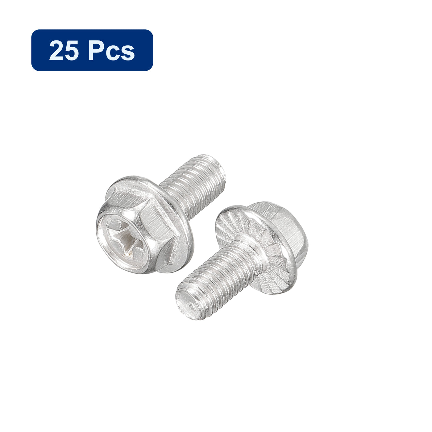 uxcell Uxcell M5x10mm Phillips Hex Head Flange Bolts, 25pcs 304 Stainless Steel Screws