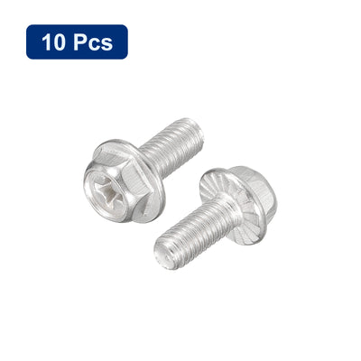 Harfington Uxcell M5x12mm Phillips Hex Head Flange Bolts, 10pcs 304 Stainless Steel Screws