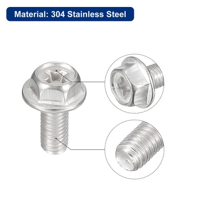 Harfington Uxcell M5x12mm Phillips Hex Head Flange Bolts, 10pcs 304 Stainless Steel Screws