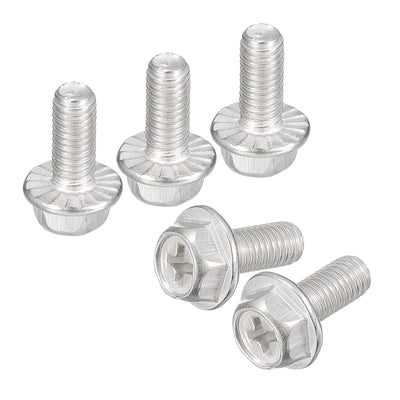Harfington Uxcell M5x12mm Phillips Hex Head Flange Bolts, 25pcs 304 Stainless Steel Screws