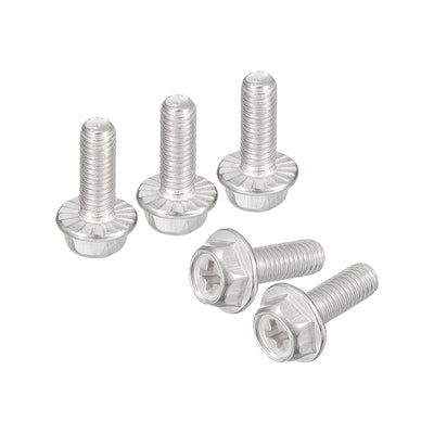 Harfington Uxcell M5x14mm Phillips Hex Head Flange Bolts, 10pcs 304 Stainless Steel Screws
