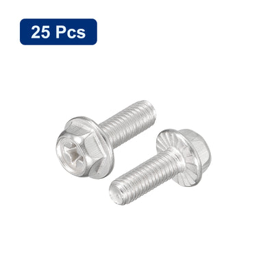 Harfington Uxcell M5x14mm Phillips Hex Head Flange Bolts, 25pcs 304 Stainless Steel Screws