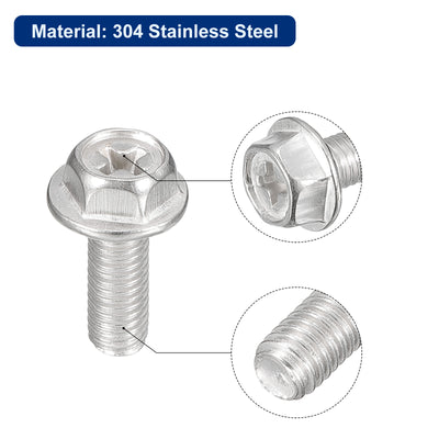 Harfington Uxcell M5x14mm Phillips Hex Head Flange Bolts, 25pcs 304 Stainless Steel Screws