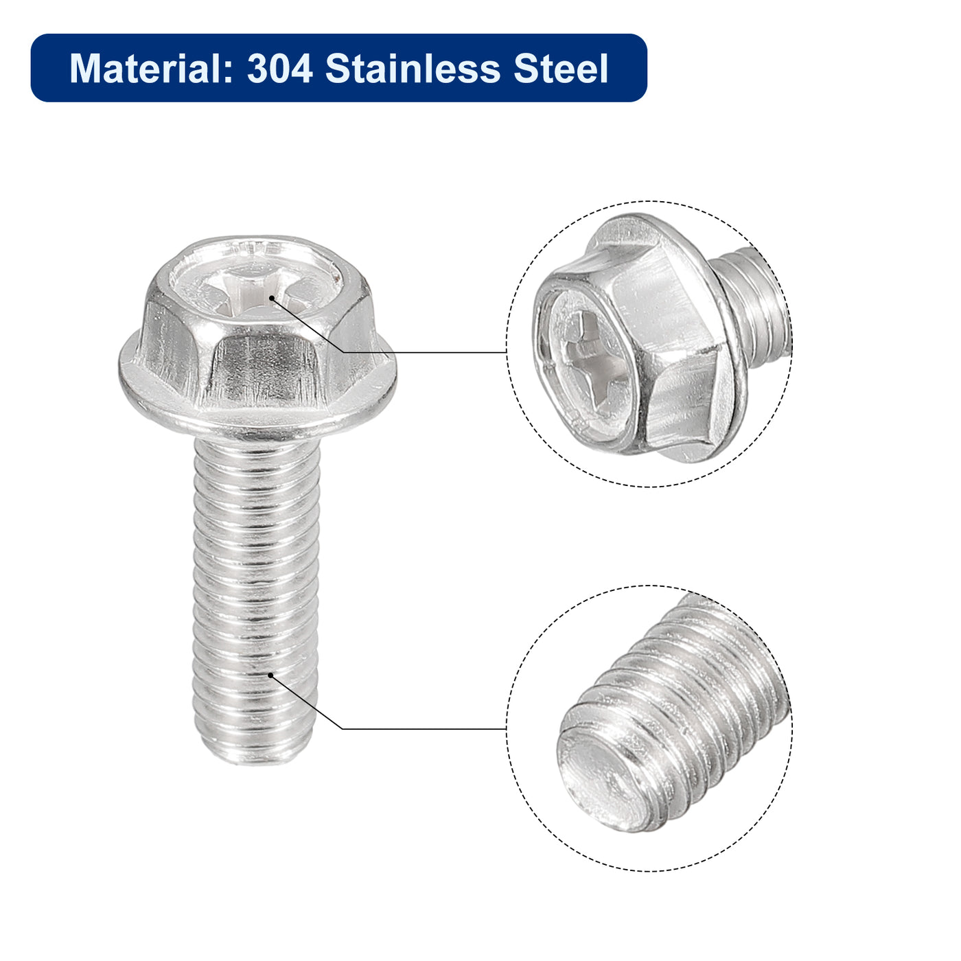 uxcell Uxcell M5x16mm Phillips Hex Head Flange Bolts, 10pcs 304 Stainless Steel Screws