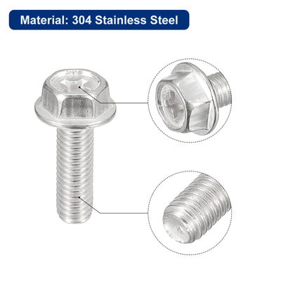 Harfington Uxcell M5x16mm Phillips Hex Head Flange Bolts, 25pcs 304 Stainless Steel Screws