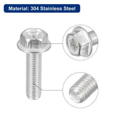 Harfington Uxcell M5x18mm Phillips Hex Head Flange Bolts, 10pcs 304 Stainless Steel Screws