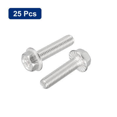 Harfington Uxcell M5x25mm Phillips Hex Head Flange Bolts, 25pcs 304 Stainless Steel Screws