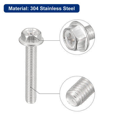 Harfington Uxcell M5x30mm Phillips Hex Head Flange Bolts, 25pcs 304 Stainless Steel Screws