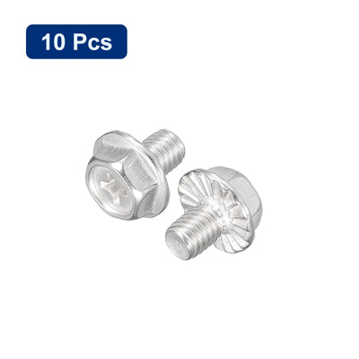 Harfington Uxcell M6x8mm Phillips Hex Head Flange Bolts, 10pcs 304 Stainless Steel Screws