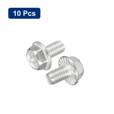 Harfington Uxcell M6x10mm Phillips Hex Head Flange Bolts, 10pcs 304 Stainless Steel Screws