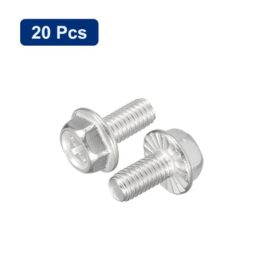 Harfington Uxcell M6x12mm Phillips Hex Head Flange Bolts, 20pcs 304 Stainless Steel Screws