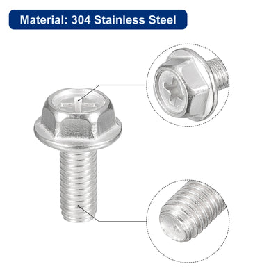Harfington Uxcell M6x14mm Phillips Hex Head Flange Bolts, 20pcs 304 Stainless Steel Screws