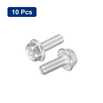 Harfington Uxcell M6x16mm Phillips Hex Head Flange Bolts, 10pcs 304 Stainless Steel Screws