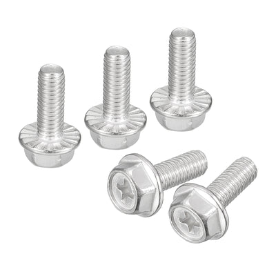 Harfington Uxcell M6x16mm Phillips Hex Head Flange Bolts, 10pcs 304 Stainless Steel Screws