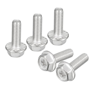 Harfington Uxcell M6x18mm Phillips Hex Head Flange Bolts, 10pcs 304 Stainless Steel Screws