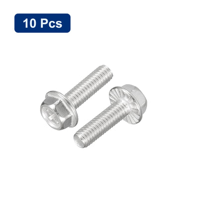 Harfington Uxcell M6x20mm Phillips Hex Head Flange Bolts, 10pcs 304 Stainless Steel Screws