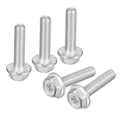 Harfington Uxcell M6x25mm Phillips Hex Head Flange Bolts, 10pcs 304 Stainless Steel Screws