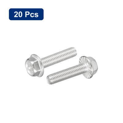 Harfington Uxcell M6x25mm Phillips Hex Head Flange Bolts, 20pcs 304 Stainless Steel Screws