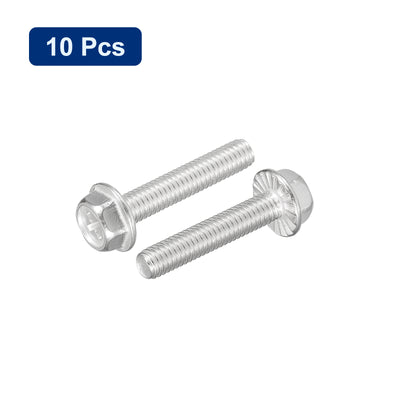 Harfington Uxcell M6x30mm Phillips Hex Head Flange Bolts, 10pcs 304 Stainless Steel Screws