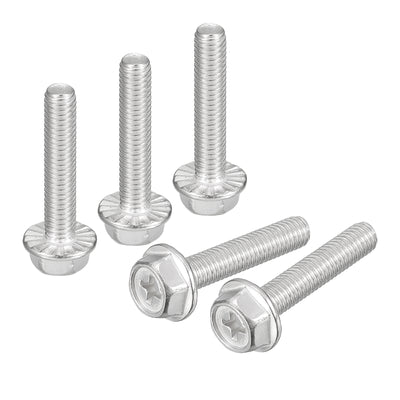 Harfington Uxcell M6x30mm Phillips Hex Head Flange Bolts, 10pcs 304 Stainless Steel Screws