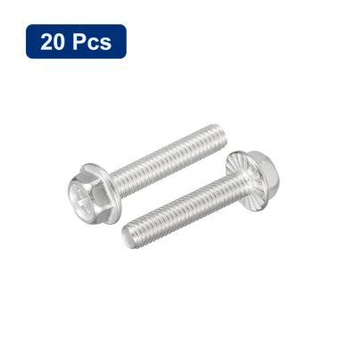 Harfington Uxcell M6x30mm Phillips Hex Head Flange Bolts, 20pcs 304 Stainless Steel Screws