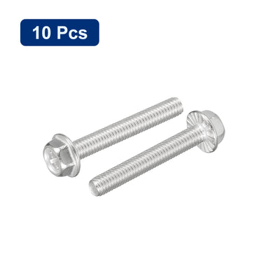 Harfington Uxcell M6x40mm Phillips Hex Head Flange Bolts, 10pcs 304 Stainless Steel Screws