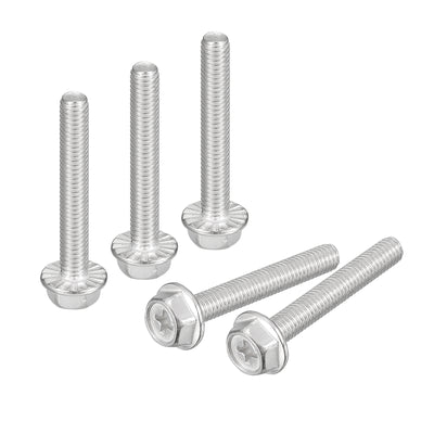 Harfington Uxcell M6x40mm Phillips Hex Head Flange Bolts, 10pcs 304 Stainless Steel Screws