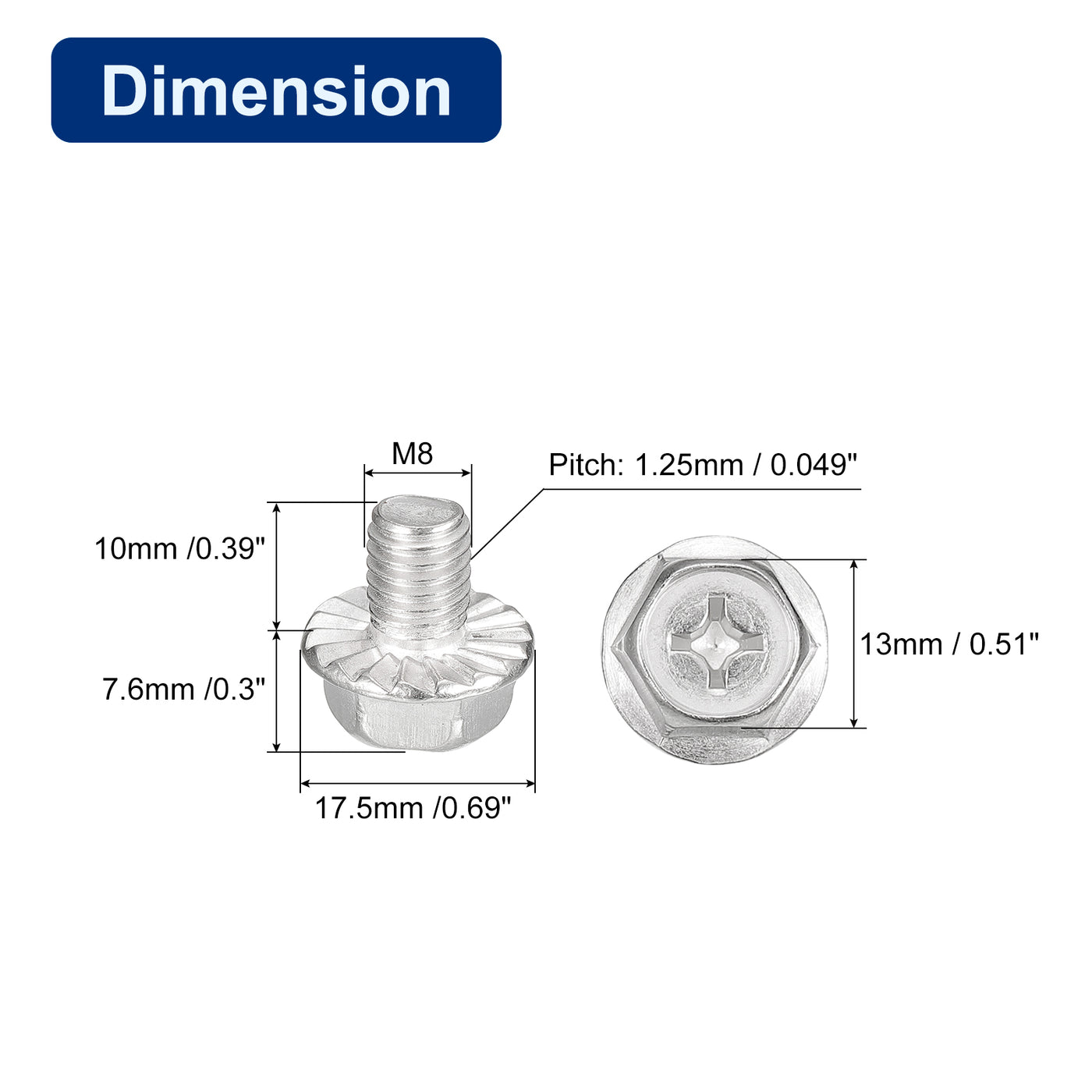 Uxcell 10-Pack M8x10mm 304 Stainless Steel Phillips Hex Flange Bolts – Heavy Duty Machine Screws For DIY, Home & Machinery